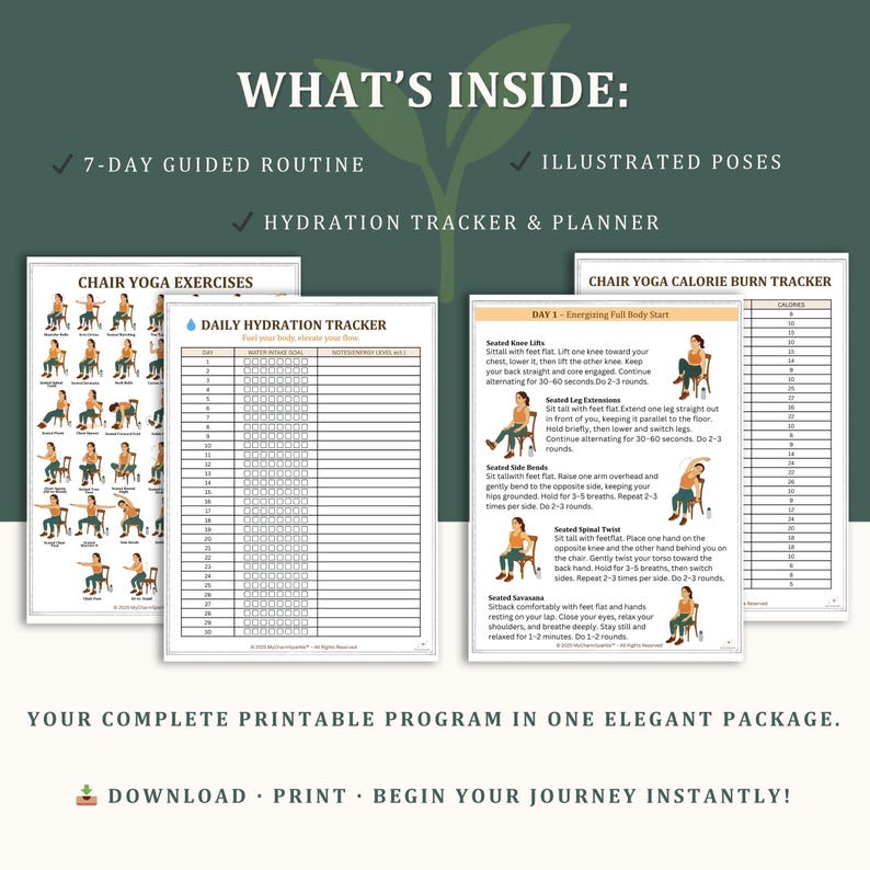 Chair Yoga for Weight Loss 28 Day Challenge, Fat Burning Workout, Low Impact Fitness Plan for Seniors & Beginners, Digital Workout PDF image 4