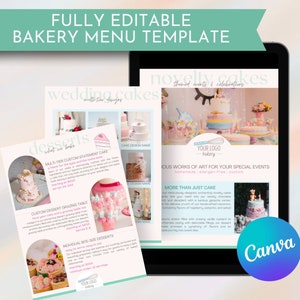 Bearbeitbares Kuchenbäcker-Menü und Bestellformularvorlage, Menüvorlage, Canva-Vorlage, Verkäufer-Flyer-Vorlage für Bäckerei oder Kuchenbäckerbäckerei