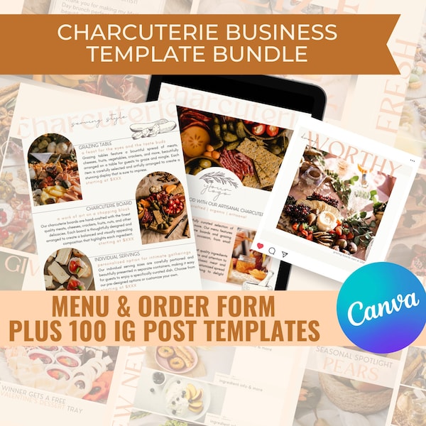 Editable Charcuterie Template BUNDLE, Menu & Order Form Template, Social Media Posts, Promotional Package Template for Charcuterie Business