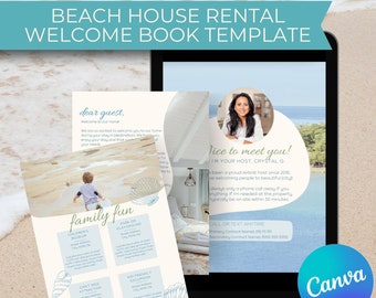 Beach House Welcome Book Template: Airbnb Host Guide (Editable Canva Template)