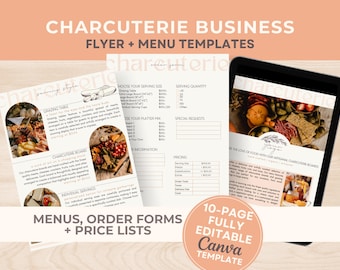 Bearbeitbares Charcuterie-Menü und Bestellformularvorlage, Charcuterie Board-Menü-Preisliste, Werbepaketvorlage für das Charcuterie-Business