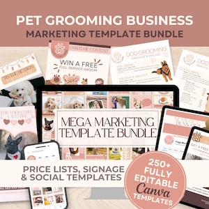 Dog Groomer Marketing Template Bundle: Price Lists, Service Menu, Social Media Posts and Stories, Editable Flyers (Editable Canva Templates)