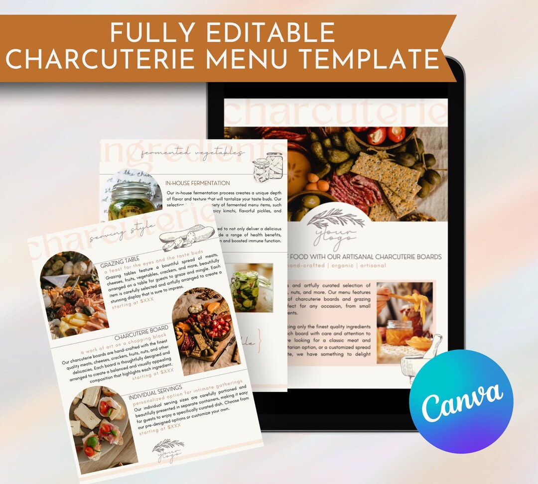 Editable Charcuterie Menu and Order Form Template, Canva Template for