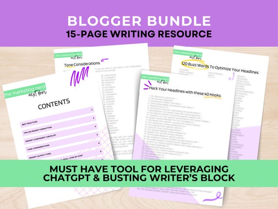 Blog Writing Resource Bundle: ChatGPT Prompts, Writer's Block Kit (PDF)