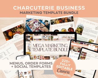 MEGA Charcuterie Template Bundle, Menü- & Bestellformulare, bearbeitbare soziale Vorlagen, Werbepaket Canva-Vorlage für das Charcuterie-Business