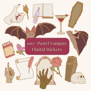 100+ Pastel Vampire DIGITAL GOODNOTES Planner Stickers, Bats, Clipart, Ready for Digital Download