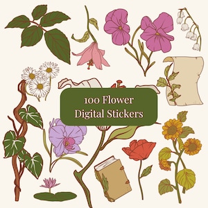 100 Flower Garden DIGITAL GOODNOTES Planner Stickers, Plants and Leaves, Clipart, Ready for Digital Download