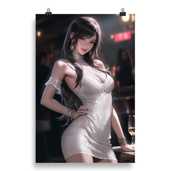 Tifa en un vestido de coctel