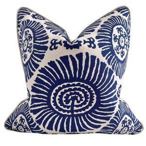 Thibaut Pillow Cover, Suzani Pillow Cover in Navy & White, High End Pillow, Navy Throw Pillow, Navy Designer Pillow, Thibaut Pillow in Solis
