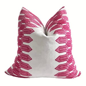 Embroidered Pink Pillow Cover, Thibaut Nola Stripe, High End Lumbar Pillow