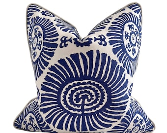 Thibaut Solis Suzani Pillow Cover, Navy and White Designer Pillow