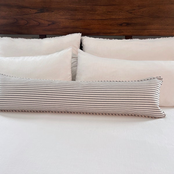 Extra Long Lumbar Pillow Cover, Blue Ticking Pillow, Navy White Lumbar Pillow, Farm Pillow, 12x48 Lumbar Pillow, 14x48 Pillow Cover