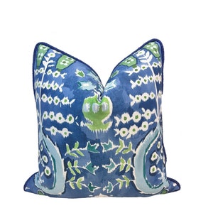 Mendoza Suzani Pillow Cover, Thibaut Navy Blue Pillow, High End Pillow Cover, Designer Pillow Cover, Navy, Green and Sky Blue Pillow Cover