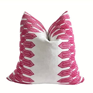 Luxury Pink Pillow Cover, Thibaut Pillow Pink & White, Embroidered Pink Pillow Sham, Thibaut Nola Stripe Pink Lumbar Pillow, High End Pillow