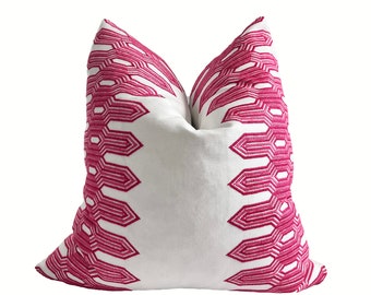 Luxury Pink Pillow Cover, Thibaut Pillow Pink & White, Embroidered Pink Pillow Sham, Thibaut Nola Stripe Pink Lumbar Pillow, High End Pillow