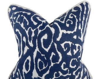 Navy Outdoor Pillow, Indoor Outdoor Mod Pillow Cover, Decorative Squiggle Pillow, Textured Pillow with White Piping, Eco Friendly Fabric