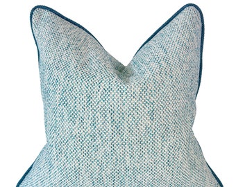 Aqua Outdoor Pillow Cover, Indoor Outdoor Boucle Pillow Covers, Designer Pillow Cover, Decorative Mod Pillow Cover, Teal Cushion Cover