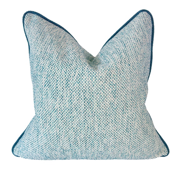 Aqua Outdoor Pillow Cover, Indoor Outdoor Boucle Pillow Covers, Designer Pillow Cover, Decorative Mod Pillow Cover, Teal Cushion Cover