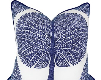 Thibaut Mulberry Tree Pillow Cover, Navy Blue Accent Pillow