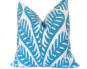 Thibaut Ginger Pillow Cover, Turquoise Tropical Leaf Pillow