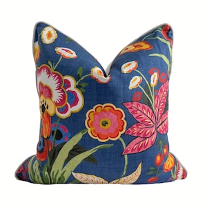 Thibaut Pasadena Floral Pillow Cover, Pink and Navy Blue