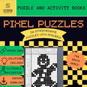 50 rompecabezas de nivel intermedio/Nonograma/Picross/Griddlers/Rompecabezas de píxeles/Crucigrama japonés/Para Kindle Scribe y iPad