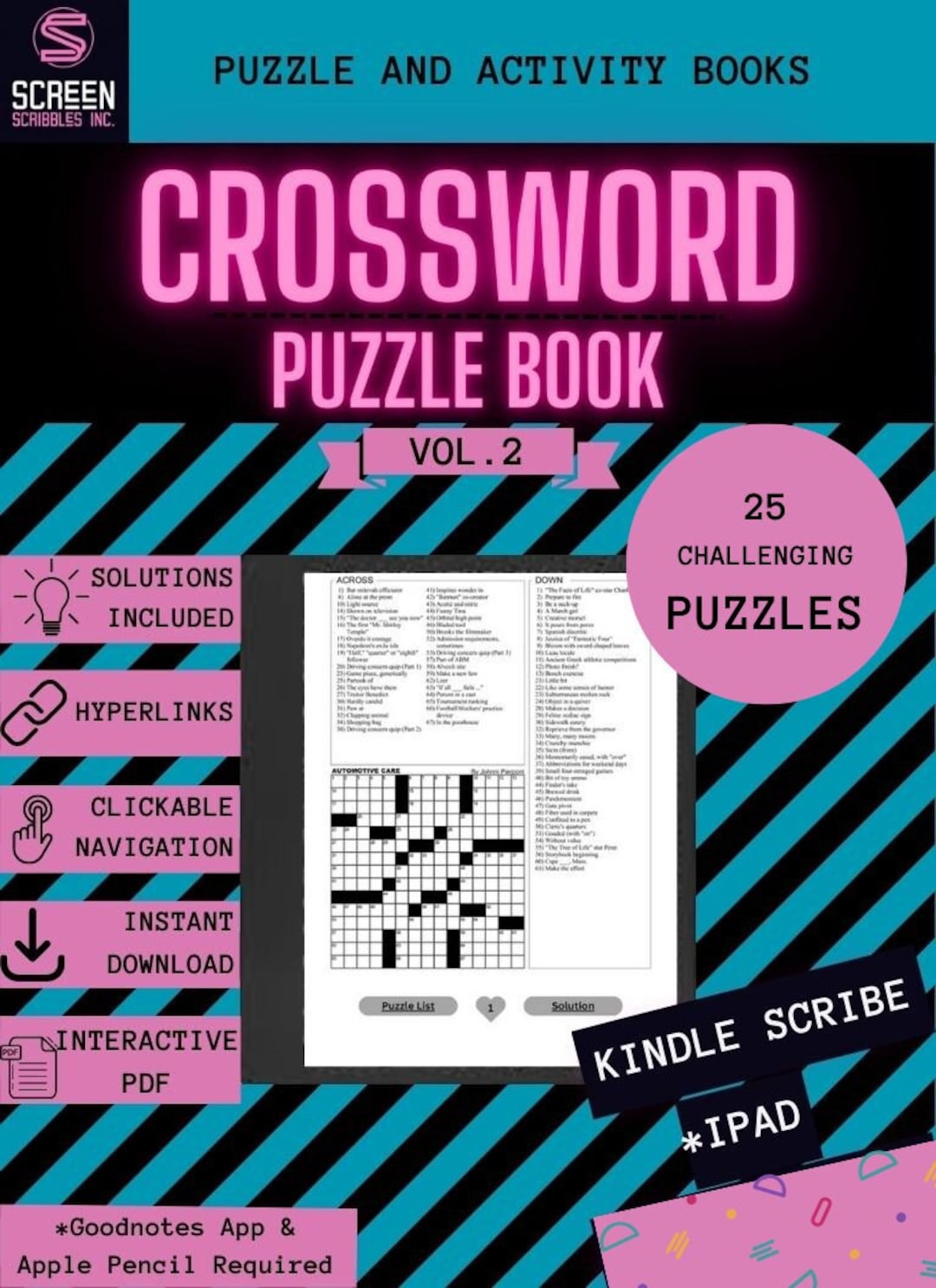 Digital Crossword Puzzles Vol 2 for Kindle Scribe iPad Etsy