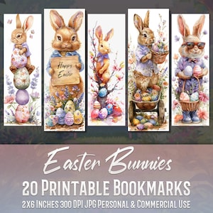 20 süße Osterhasen-Lesezeichen, Sublimationsdesign, Feiertagsillustrationen, Lesezeichen, Print & Cut, JPG-Bundle, kommerzielle Nutzung