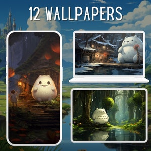 12 Lindo paquete de fondos de pantalla de criaturas espirituales, arte de Studio Ghibli, fondo de pantalla de escritorio, fondo de pantalla de teléfono móvil, descarga instantánea, uso comercial