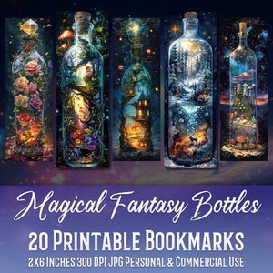 20 Magical Fantasy Bottles Bookmark Bundle, Sublimation Design, Watercolor Clipart, Bookmark Set, Print & Cut, JPG Bundle, Commercial Use