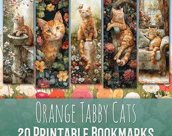 20 Orange Tabby Cats Bookmark Bundle, Sublimation Design, Flowers, Kitten, Bookmark Set, Print & Cut, Bundle, JPG PNG Bundle, Commercial Use