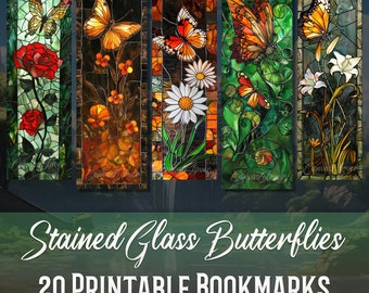 Stained Glass Butterfly Bookmarks, Watercolor Clipart (JPG Bundle)