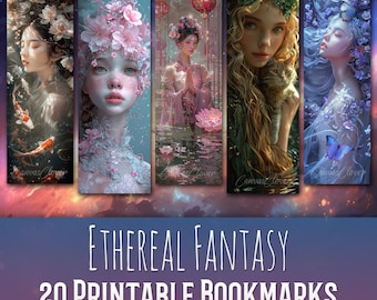 20 Ethereal Fantasy Women With Flowers Bookmark Bundle, Sublimation Design, Bookmark Set, Print & Cut, JPG Bundle, Commercial Use
