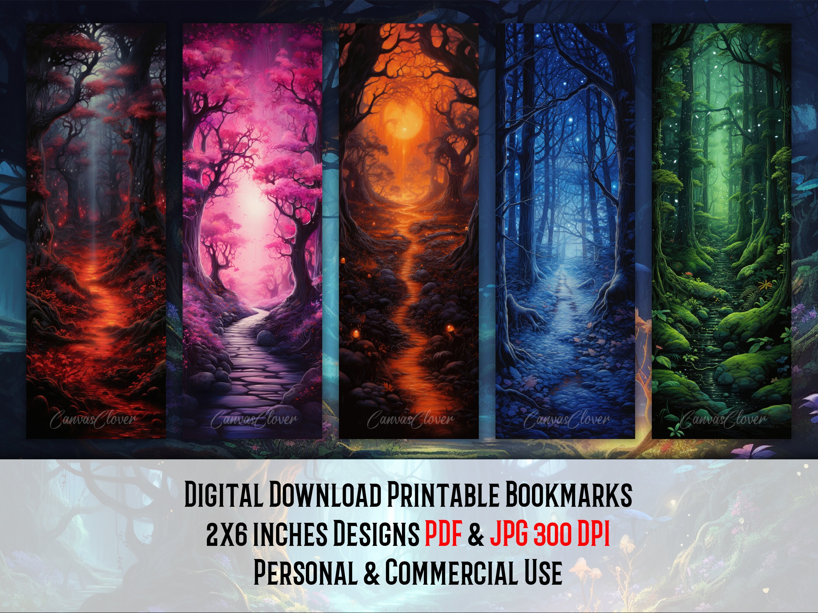 Magical Forest Bookmarks, Watercolor Clipart, Printable Bookmark Set ...