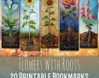 20 Flowers With Roots Bookmark Bundle, Sublimation Design, Bookmark Set, Print & Cut, JPG Bundle, Watercolor Clipart, Commercial Use