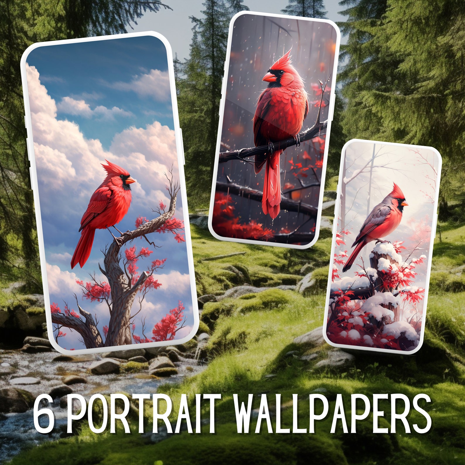 12 Pastel Red Cardinal Birds Wallpaper Bundle, Pastel Wallpaper ...