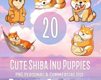 20 Shiba Inu Sticker Bundle, Sublimation Design, Food, Treats, Dog, Puppies, Kawaii, Anime, File, Print & Cut, PNG Bundle Commercial Use