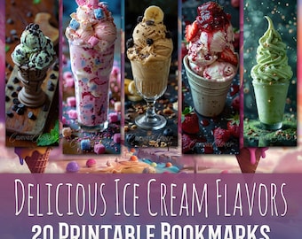20 Flavors Of Ice Cream Bookmark Bundle, Sublimation Design, Food, Treats, Bookmark Set, Print & Cut, Bundle, JPG PNG Bundle Commercial Use