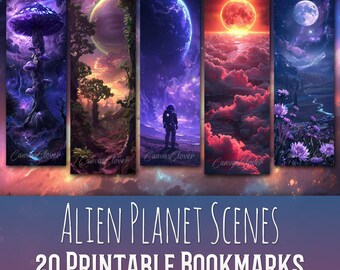 20 Alien Planet Scenes Bookmark Bundle, Sublimation Design, Science Fiction, Bookmark Set, Print & Cut, JPG PNG Bundle, Commercial Use