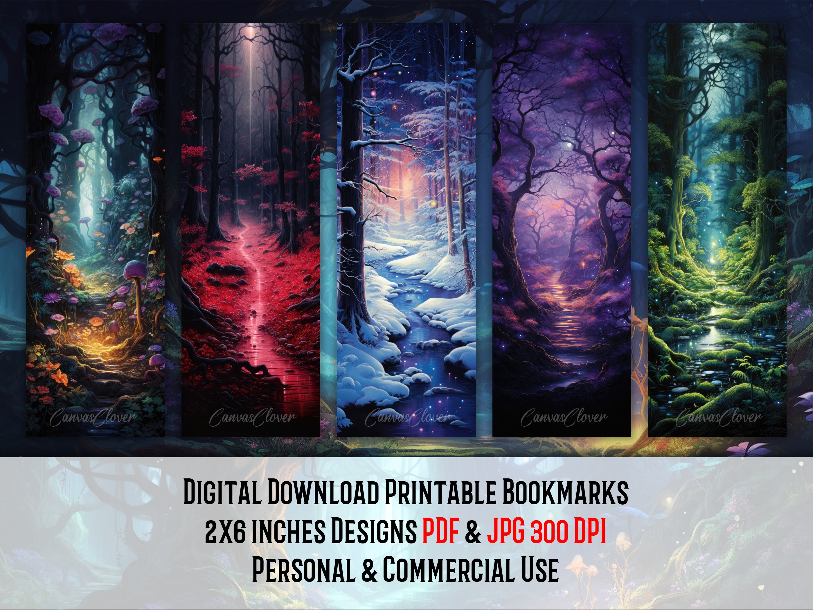 Magical Forest Bookmarks, Watercolor Clipart, Printable Bookmark Set ...