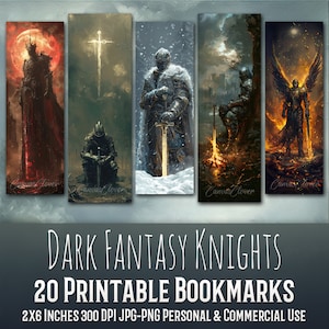 Pacchetto di 20 segnalibri Dark Fantasy Knights, design a sublimazione, medievale, gotico, set di segnalibri, stampa e taglio, pacchetto JPG-PNG, uso commerciale