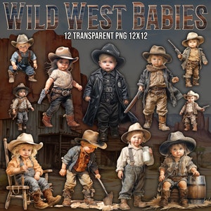 12 Wild West Babies Bundle, Watercolor Cute Baby, Digital Art, Wild West Clipart, Cowboy PNG, Scrapbooking, Cute Clipart, Commercial Free