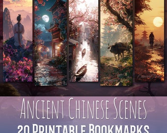 20 Ancient Chinese Scenes Bookmark Bundle, Chinese, Cherry Blossom, Sublimation Design, Bookmark Set, Print & Cut, Bundle, Commercial Use