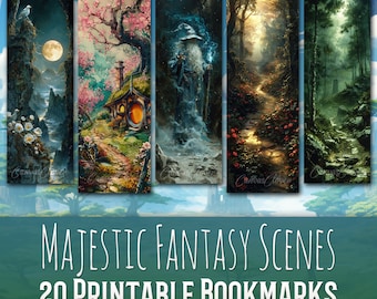 20 Majestic Fantasy Scenes Bookmark Bundle, Sublimation Design, Landscape, Bookmark Set, Print & Cut, JPG PNG Bundle, Commercial Use