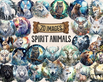 Spirit Animals Watercolor Clipart Bundle - 70 PNG, Mystical Animals,Enchanted Forest,Spiritual Animal,Gift,Instant Download,Commercial Use