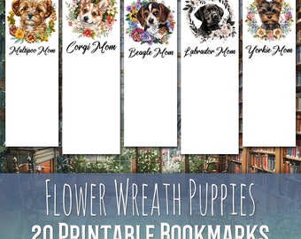 20 Flower Wreath Dog Mom Bookmark Bundle, Puppy Mom, Sublimation Design, Bookmark Set, Print & Cut, Bundle, JPG PNG Bundle, Commercial Use