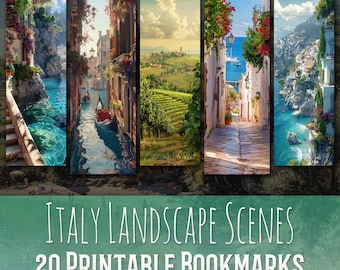 20 Beautiful Italian Landscape Scenes Bookmark Bundle, Sublimation Design, Italy, Bookmark Set, Print & Cut, JPG PNG Bundle, Commercial Use