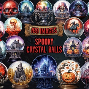 Halloween Crystal Balls Watercolor Clipart Bundle - 169 PNG Images,Instant Download,Halloween Art,Scary Clipart,Spooky Decor,Commercial Use