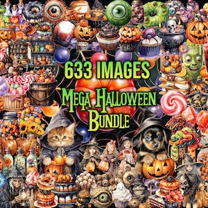 MEGA Halloween Watercolor Clipart Bundle, 633 PNG, Instant Download, Spooky, Candy, Cute Animals, Trick or Treat, Horror Fan, Commercial Use