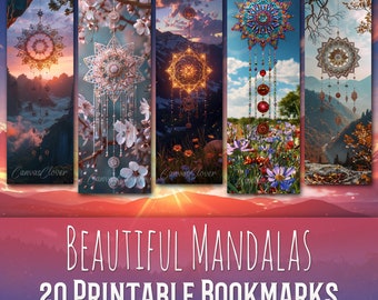 20 Beautiful Mandalas Bookmark Bundle, Sublimation Design, Landscape, Flowers, Bookmark Set, Print & Cut, JPG PNG Bundle, Commercial Use